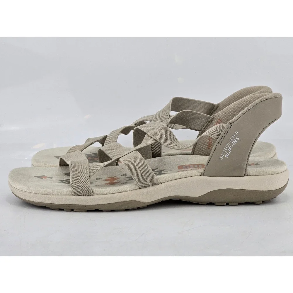 Skechers Slip-ins Reggae Slim Sandals Womens 11 Taupe Strappy Aztec -Excellent